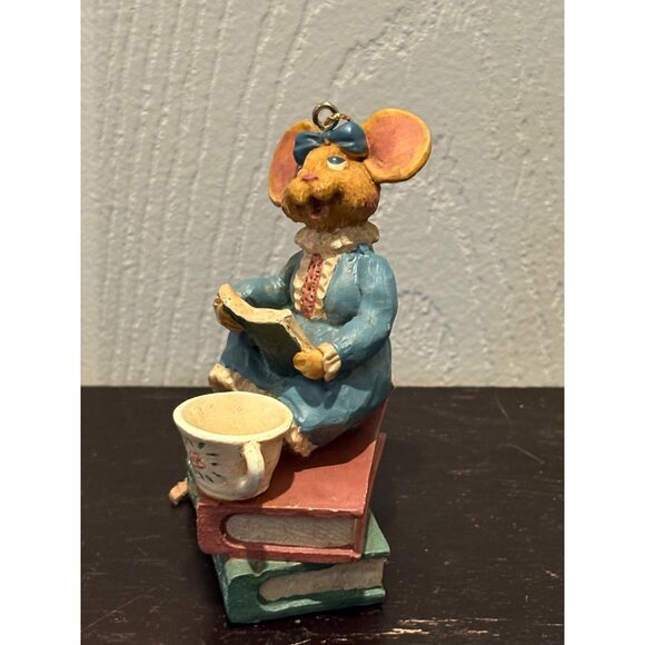 Kurt Adler Vintage Mouse Mystery Of The Month Blue Dress Ornament Librarian - Picture 5 of 6